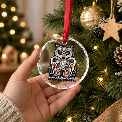 Native American Bear Art Glass Christmas Ornament
