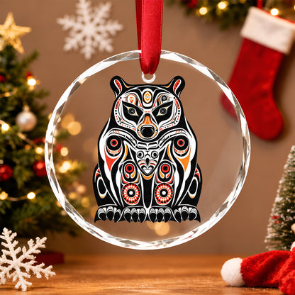 Native American Bear Art Glass Christmas Ornament