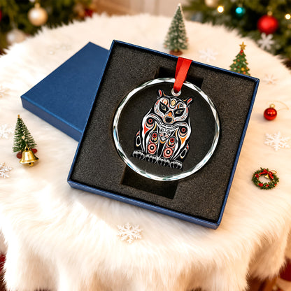 Native American Bear Art Glass Christmas Ornament