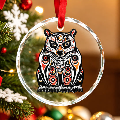 Native American Bear Art Glass Christmas Ornament