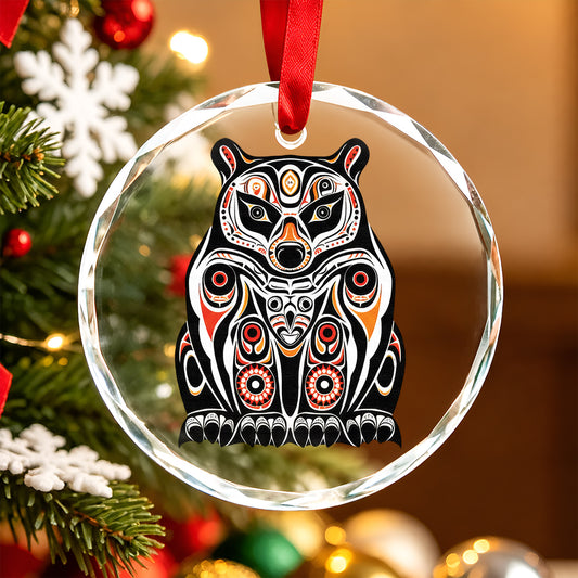 Native American Bear Art Glass Christmas Ornament