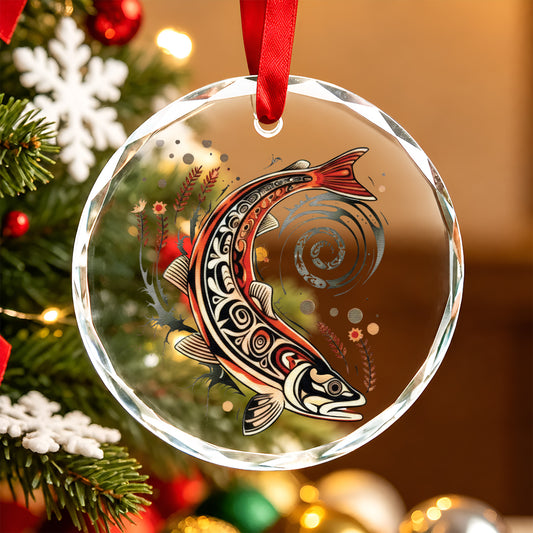 Native Inspired Fish Art Glass Christmas Ornament