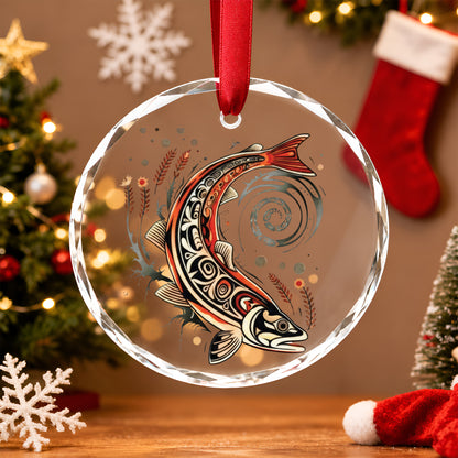 Native Inspired Fish Art Glass Christmas Ornament