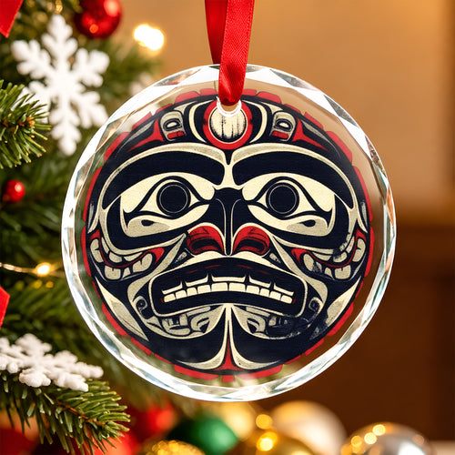 Native Inspired Bigfoot Art Glass Christmas Ornament