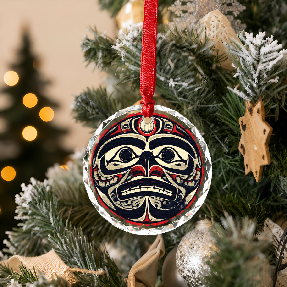 Native Inspired Bigfoot Art Glass Christmas Ornament