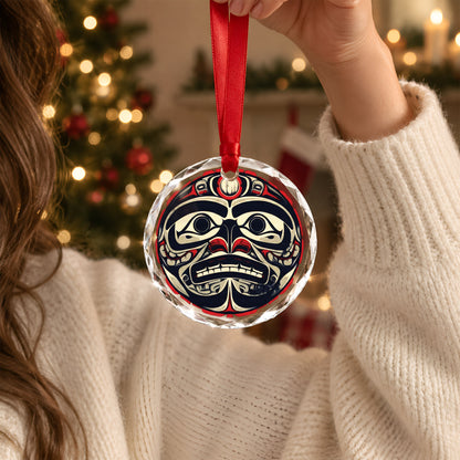 Native Inspired Bigfoot Art Glass Christmas Ornament