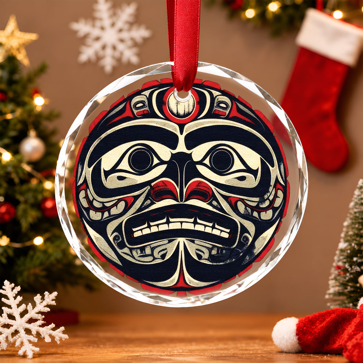 Native Inspired Bigfoot Art Glass Christmas Ornament