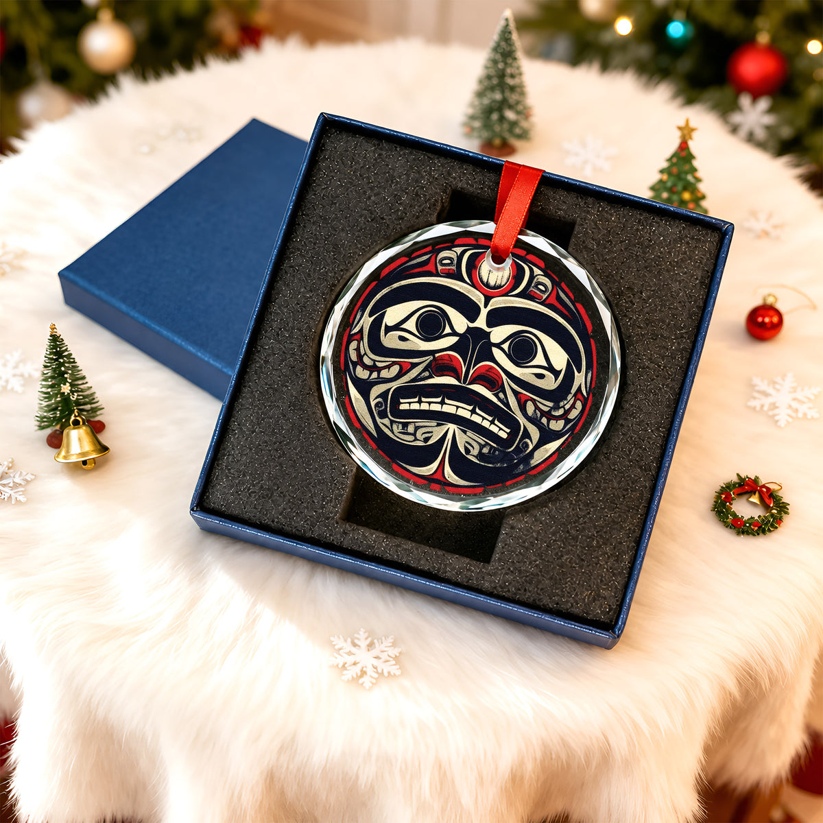 Native Inspired Bigfoot Art Glass Christmas Ornament