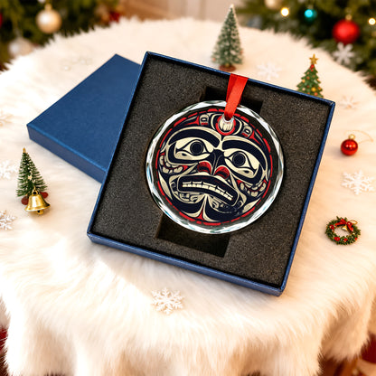 Native Inspired Bigfoot Art Glass Christmas Ornament