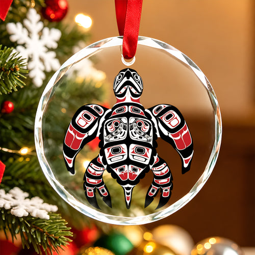 Native Turtle Art Glass Christmas Ornament