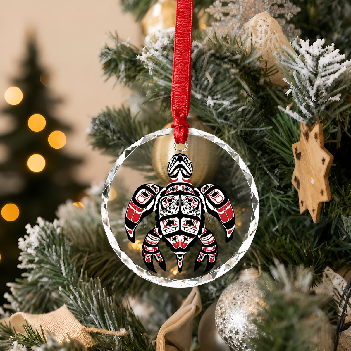 Native Turtle Art Glass Christmas Ornament
