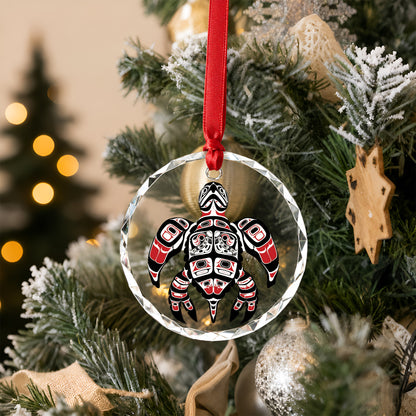 Native Turtle Art Glass Christmas Ornament