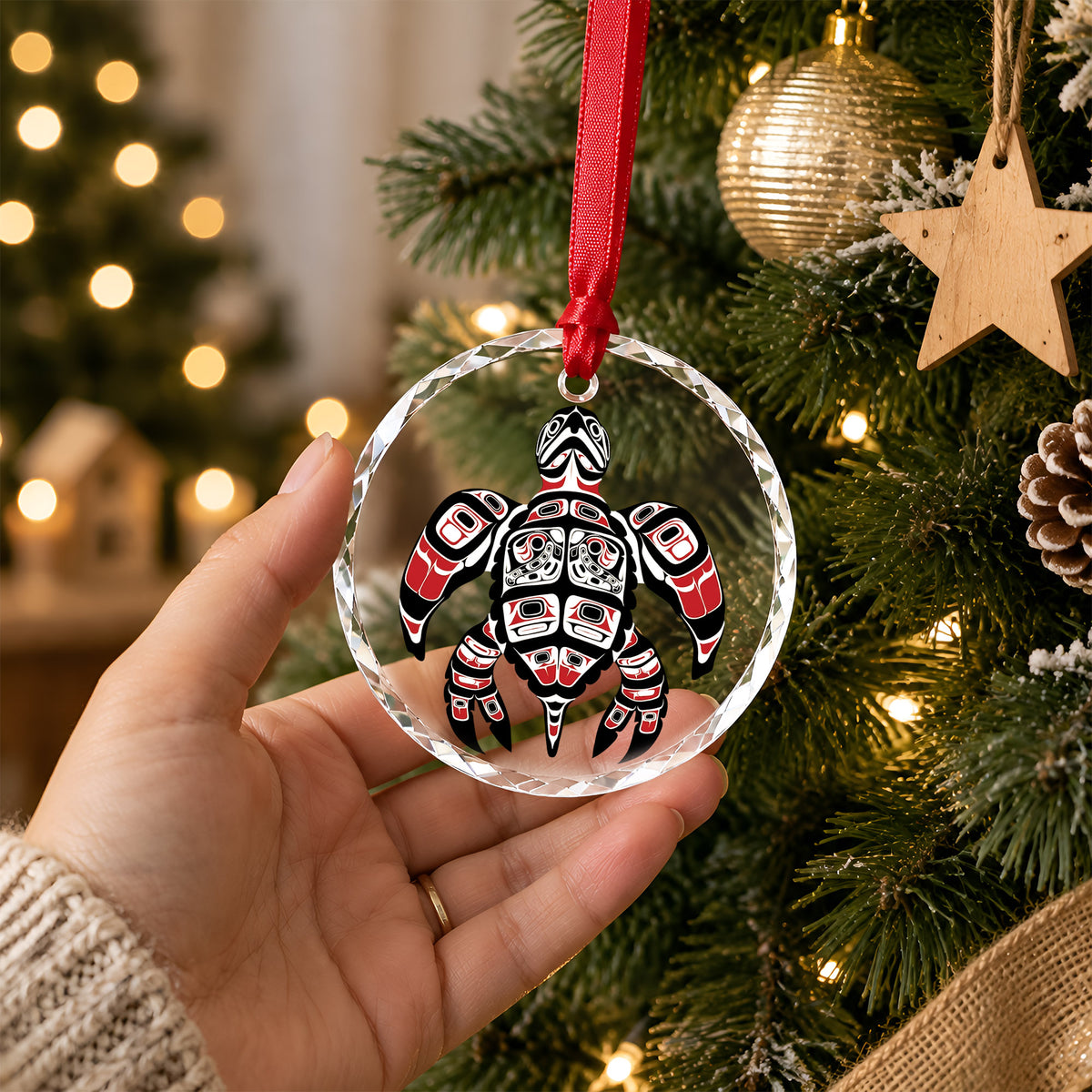 Native Turtle Art Glass Christmas Ornament