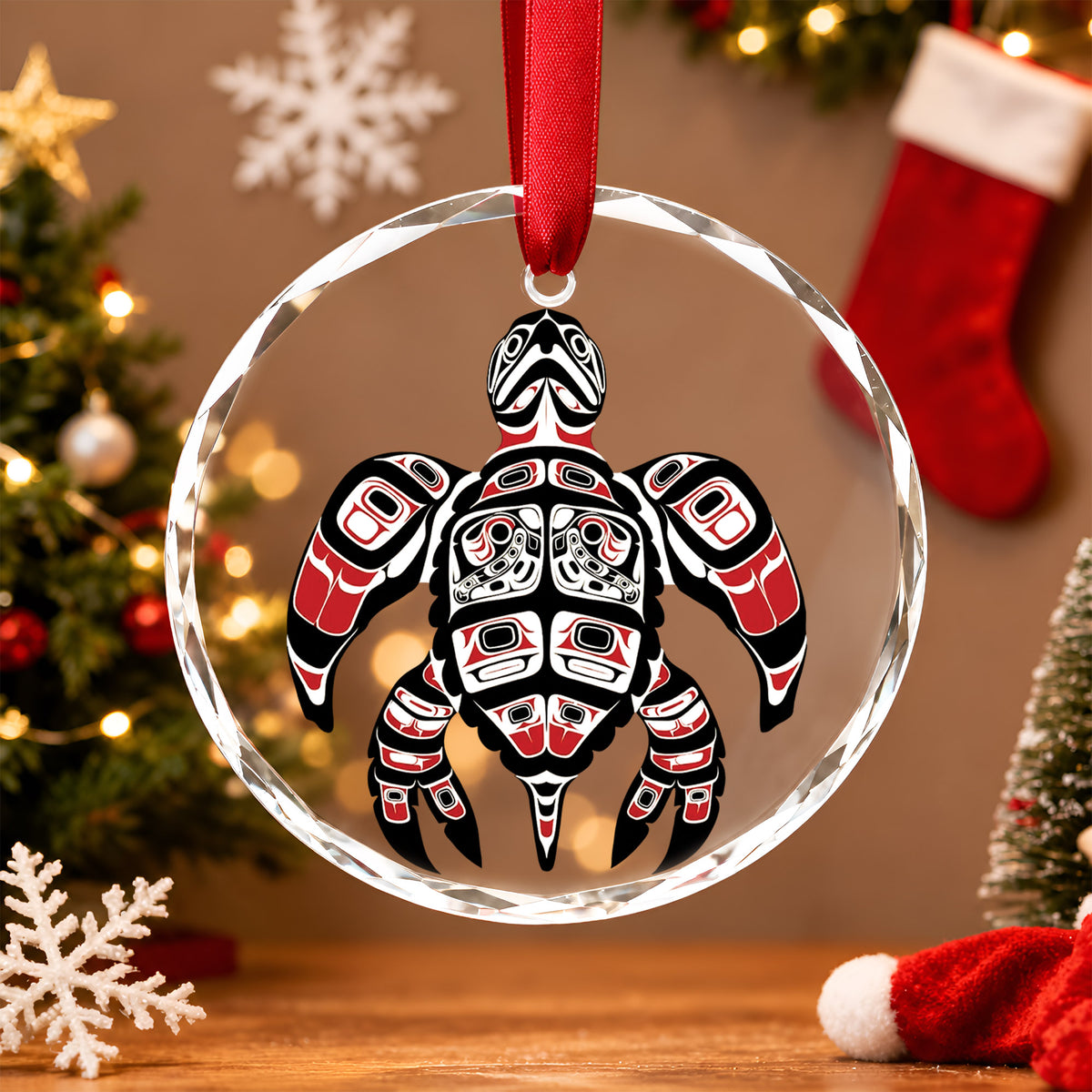 Native Turtle Art Glass Christmas Ornament