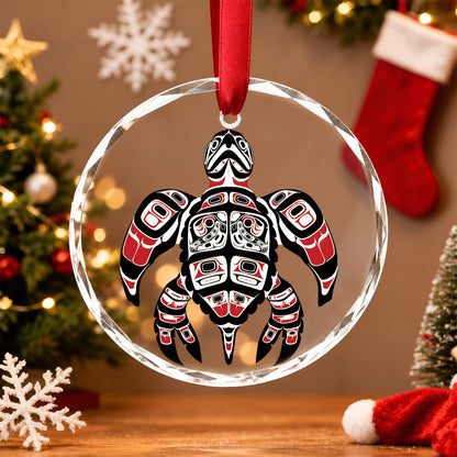 Native Turtle Art Glass Christmas Ornament