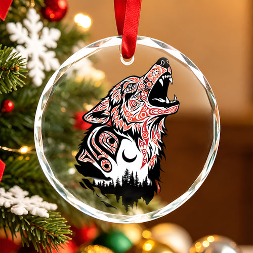 Native Wolf Art Glass Christmas Ornament