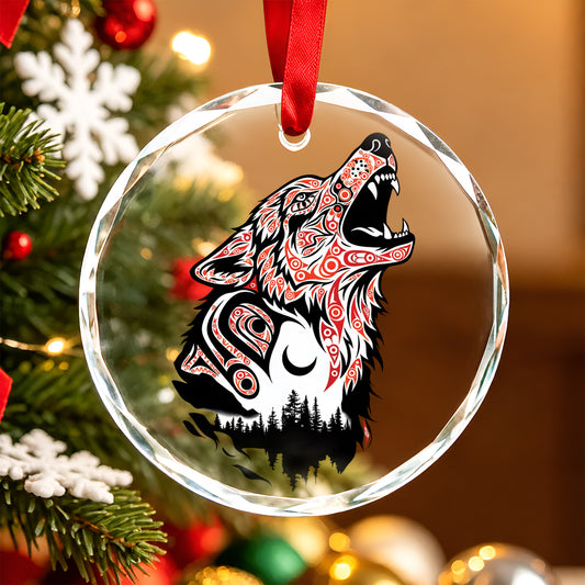 Native Wolf Art Glass Christmas Ornament