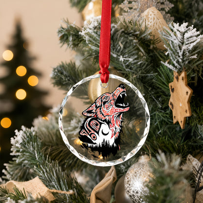 Native Wolf Art Glass Christmas Ornament