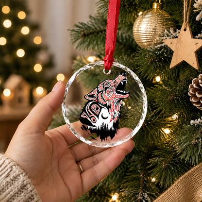 Native Wolf Art Glass Christmas Ornament
