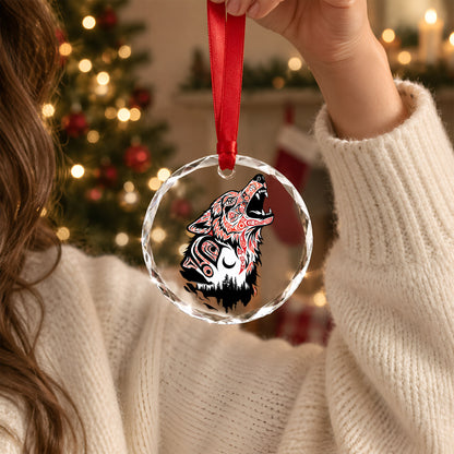 Native Wolf Art Glass Christmas Ornament