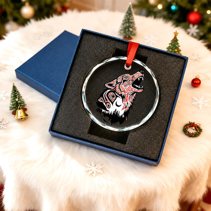Native Wolf Art Glass Christmas Ornament