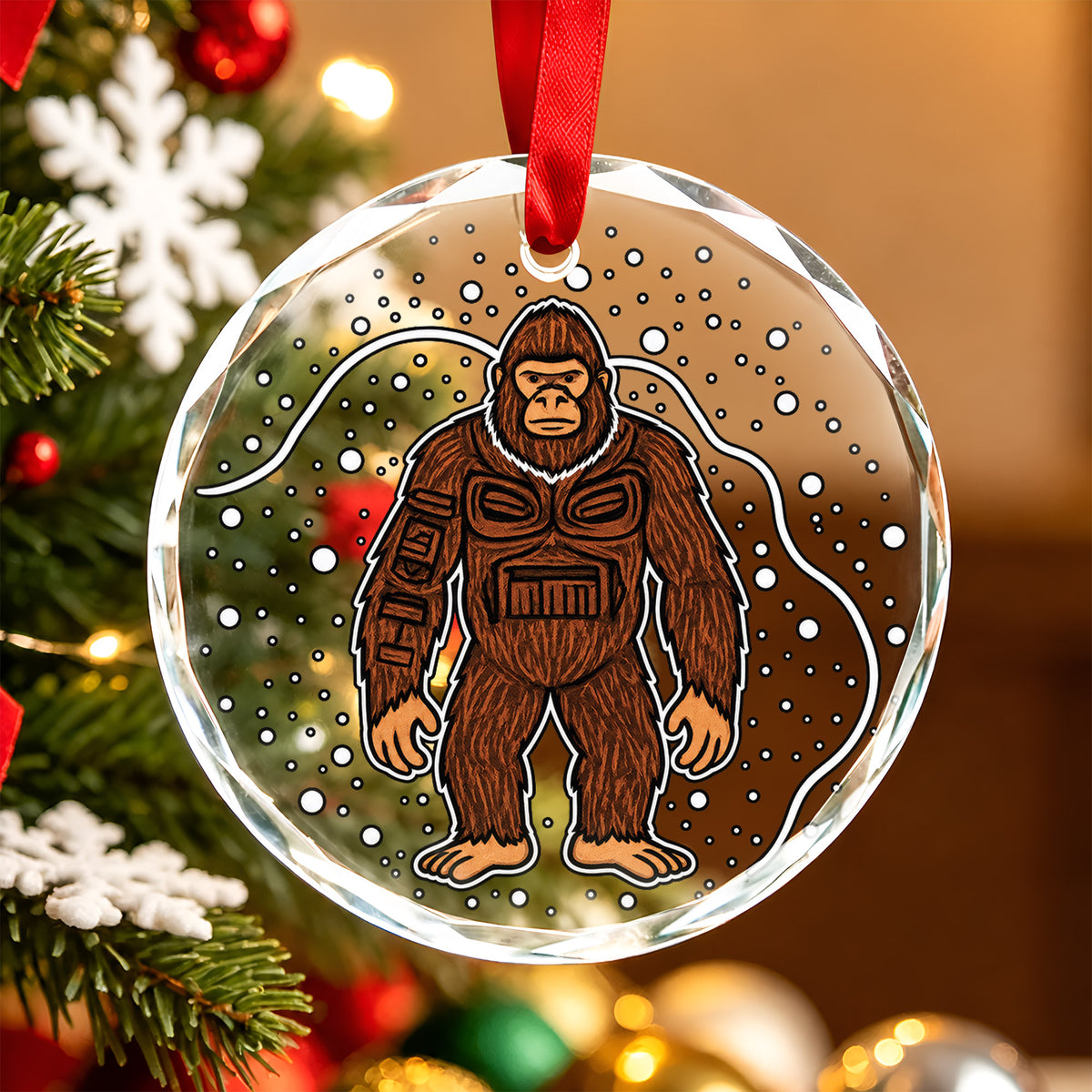 Native American Bigfoot Glass Ornament - Holiday Tree Decoration