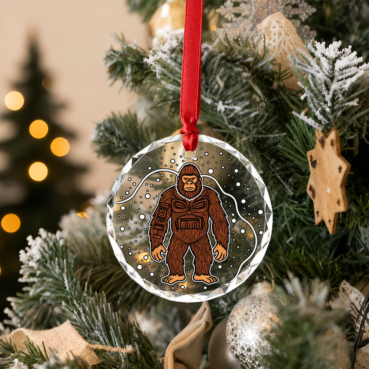 Native American Bigfoot Glass Ornament - Holiday Tree Decoration