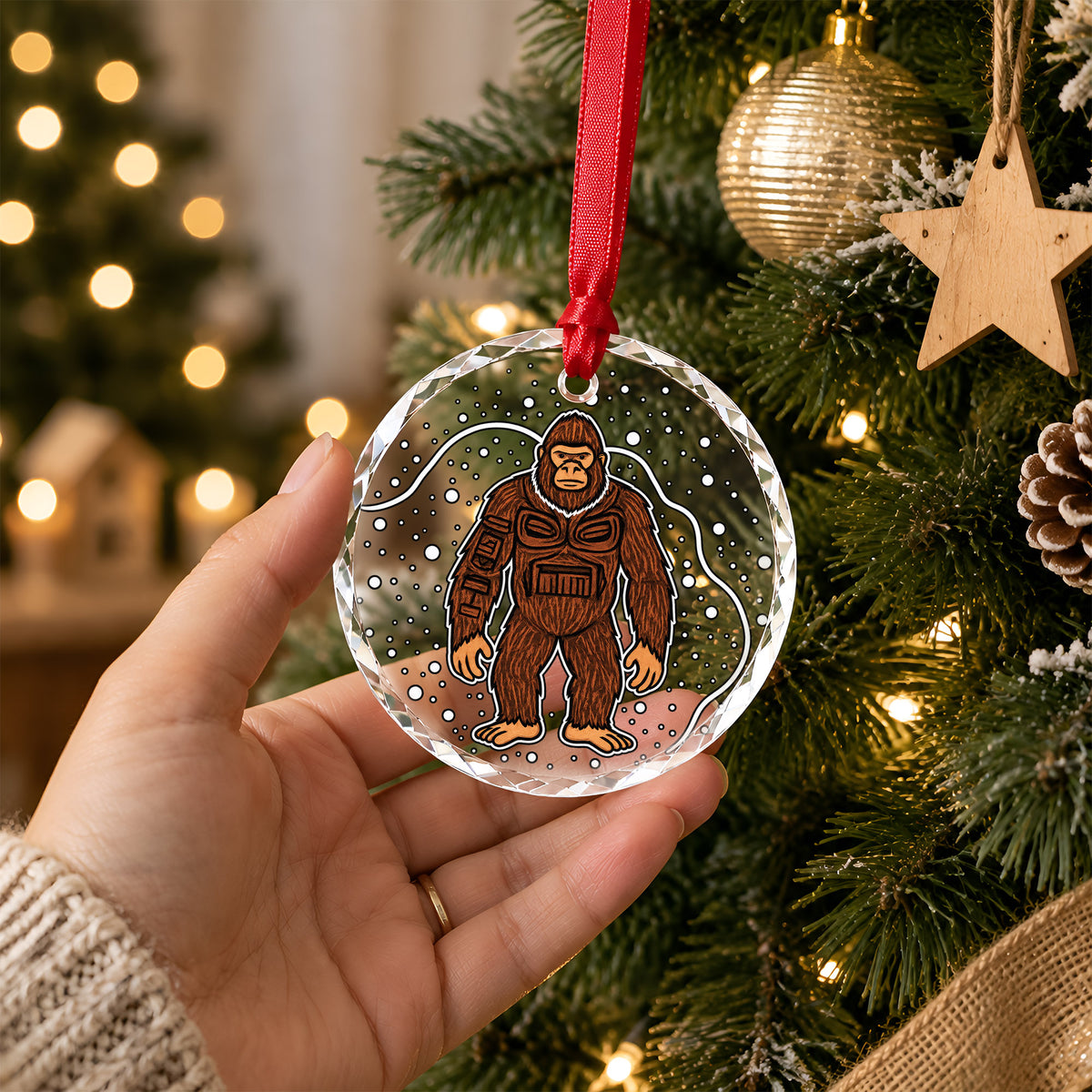 Native American Bigfoot Glass Ornament - Holiday Tree Decoration