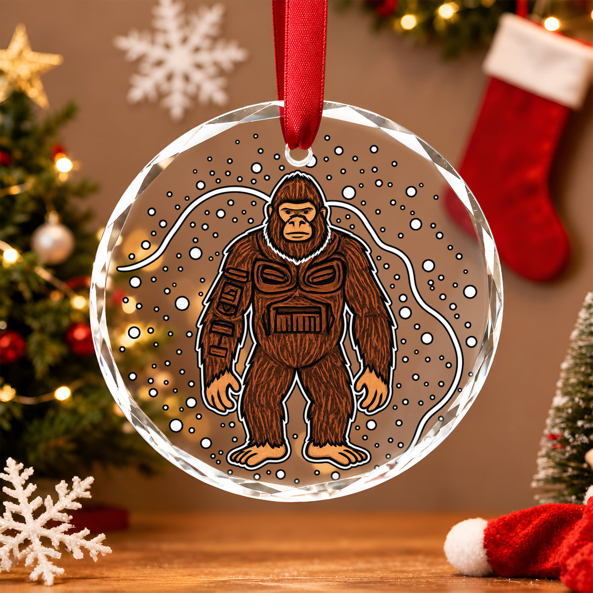 Native American Bigfoot Glass Ornament - Holiday Tree Decoration