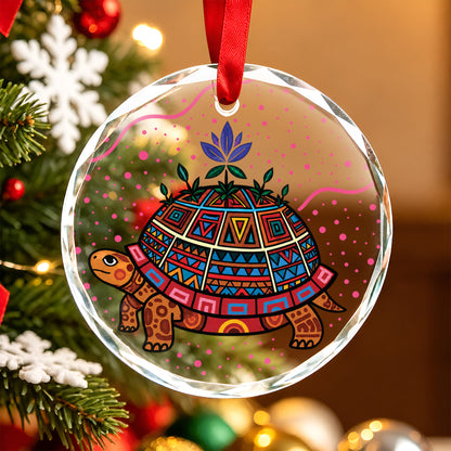 Native American Turtle Glass Ornament - Holiday Tree Decoration