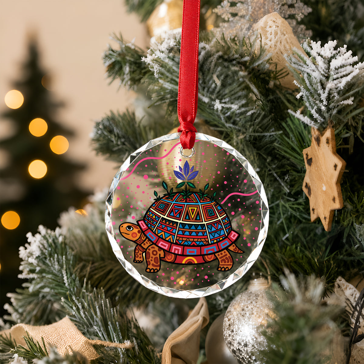 Native American Turtle Glass Ornament - Holiday Tree Decoration
