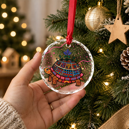 Native American Turtle Glass Ornament - Holiday Tree Decoration