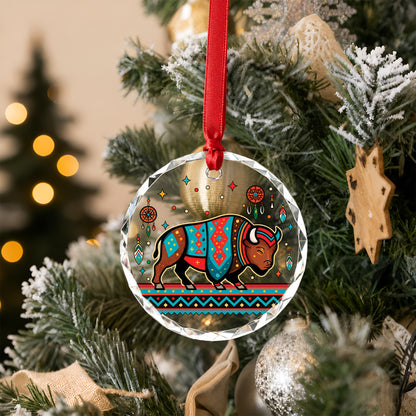 Native American Bison Glass Ornament - Holiday Tree Decoration