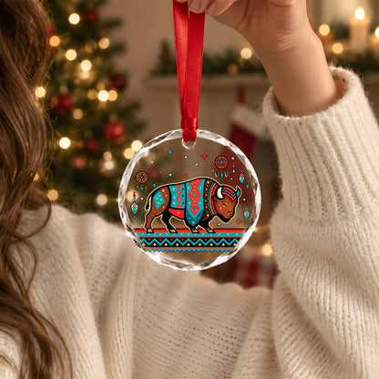 Native American Bison Glass Ornament - Holiday Tree Decoration