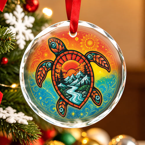 Native American Spirit Turtle Glass Ornament - Holiday Tree Decoration