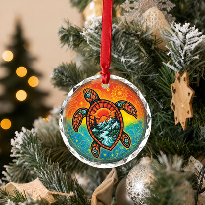 Native American Spirit Turtle Glass Ornament - Holiday Tree Decoration