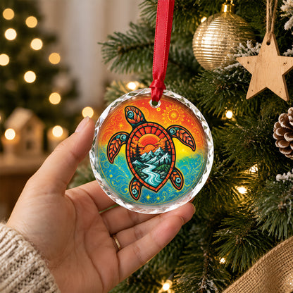 Native American Spirit Turtle Glass Ornament - Holiday Tree Decoration