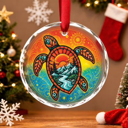 Native American Spirit Turtle Glass Ornament - Holiday Tree Decoration