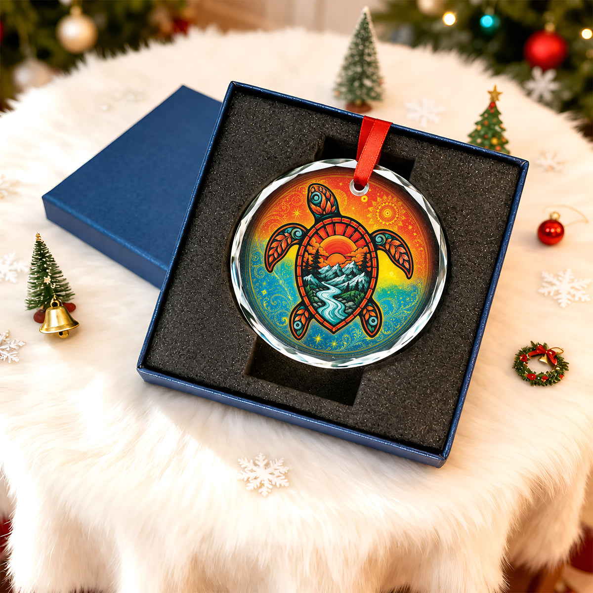 Native American Spirit Turtle Glass Ornament - Holiday Tree Decoration