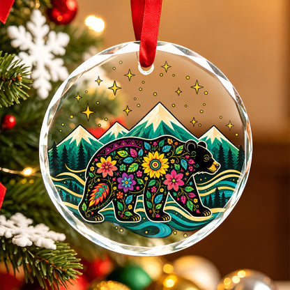 Native American Sacred Bear Glass Ornament - Holiday Tree Decoration