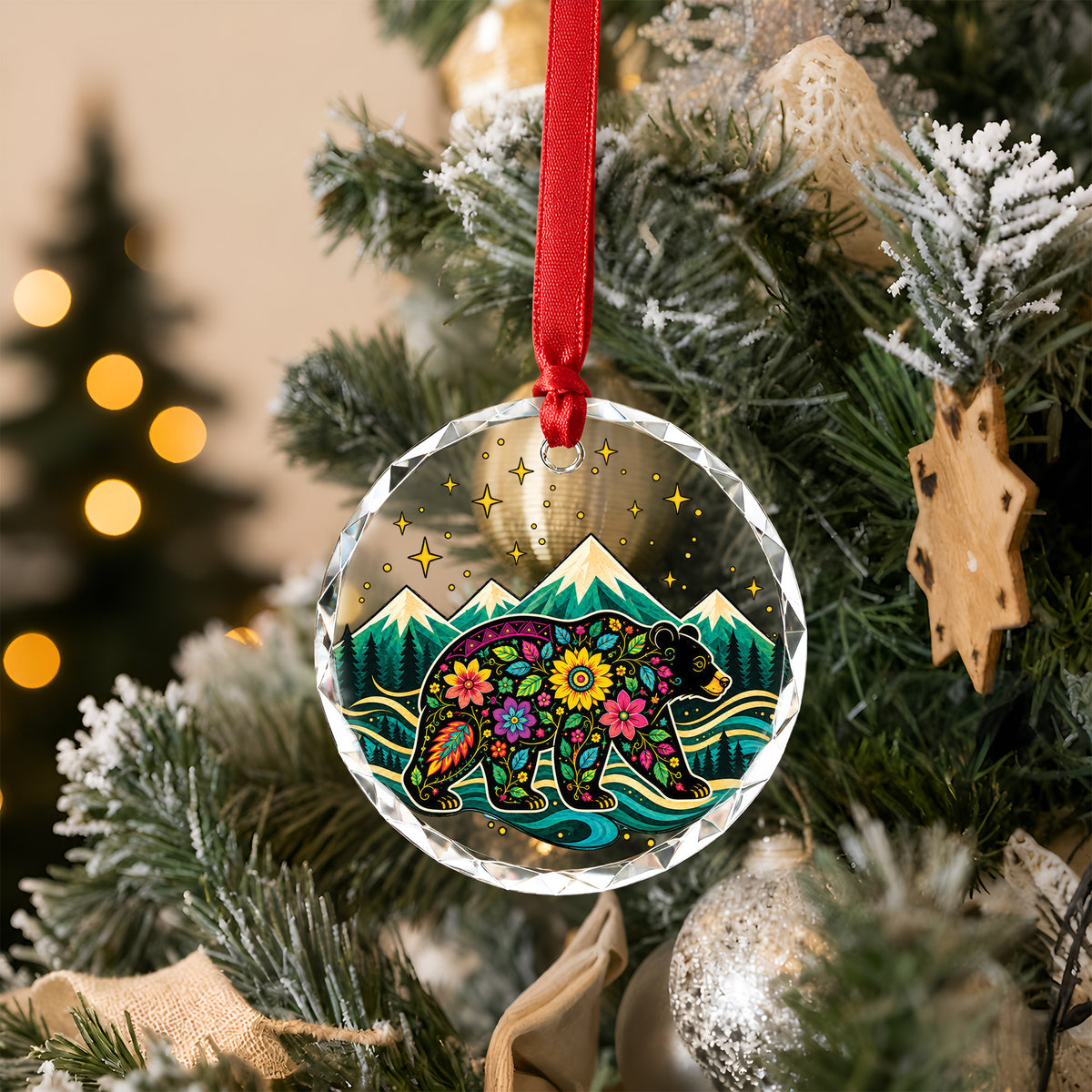 Native American Sacred Bear Glass Ornament - Holiday Tree Decoration