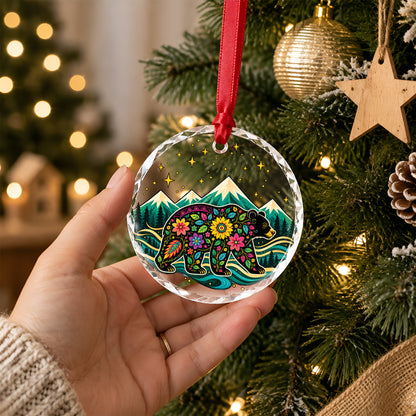 Native American Sacred Bear Glass Ornament - Holiday Tree Decoration