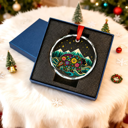 Native American Sacred Bear Glass Ornament - Holiday Tree Decoration