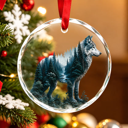 Native Wolf Spirit Glass Ornament - Holiday Tree Decoration