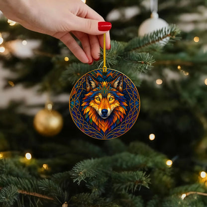 Fire Wolf - Vibrant Stained Glass Spirit Animal - Unique Christmas Gift Decor Flat Acrylic