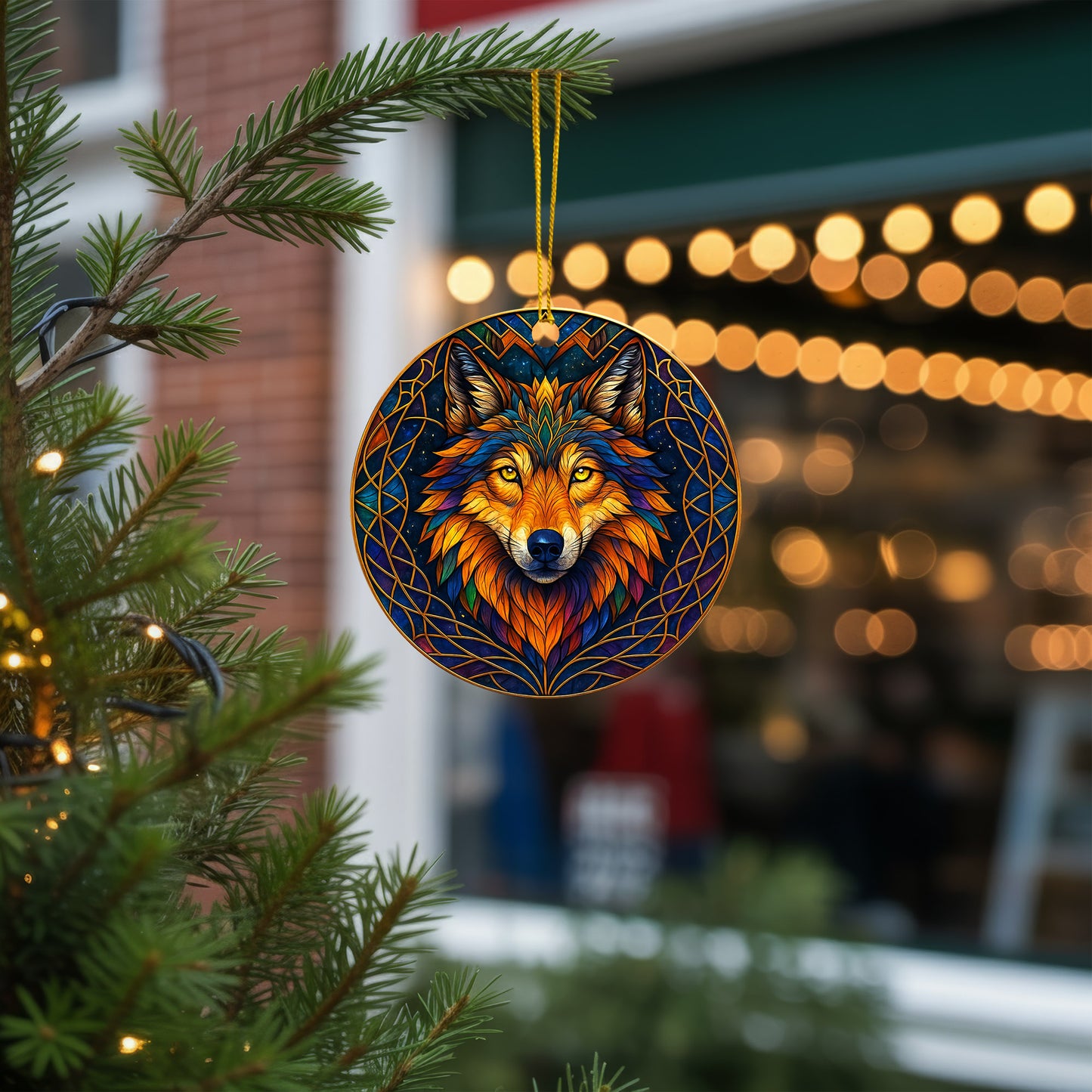 Fire Wolf - Vibrant Stained Glass Spirit Animal - Unique Christmas Gift Decor Flat Acrylic