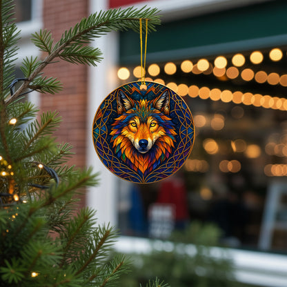 Fire Wolf - Vibrant Stained Glass Spirit Animal - Unique Christmas Gift Decor Flat Acrylic