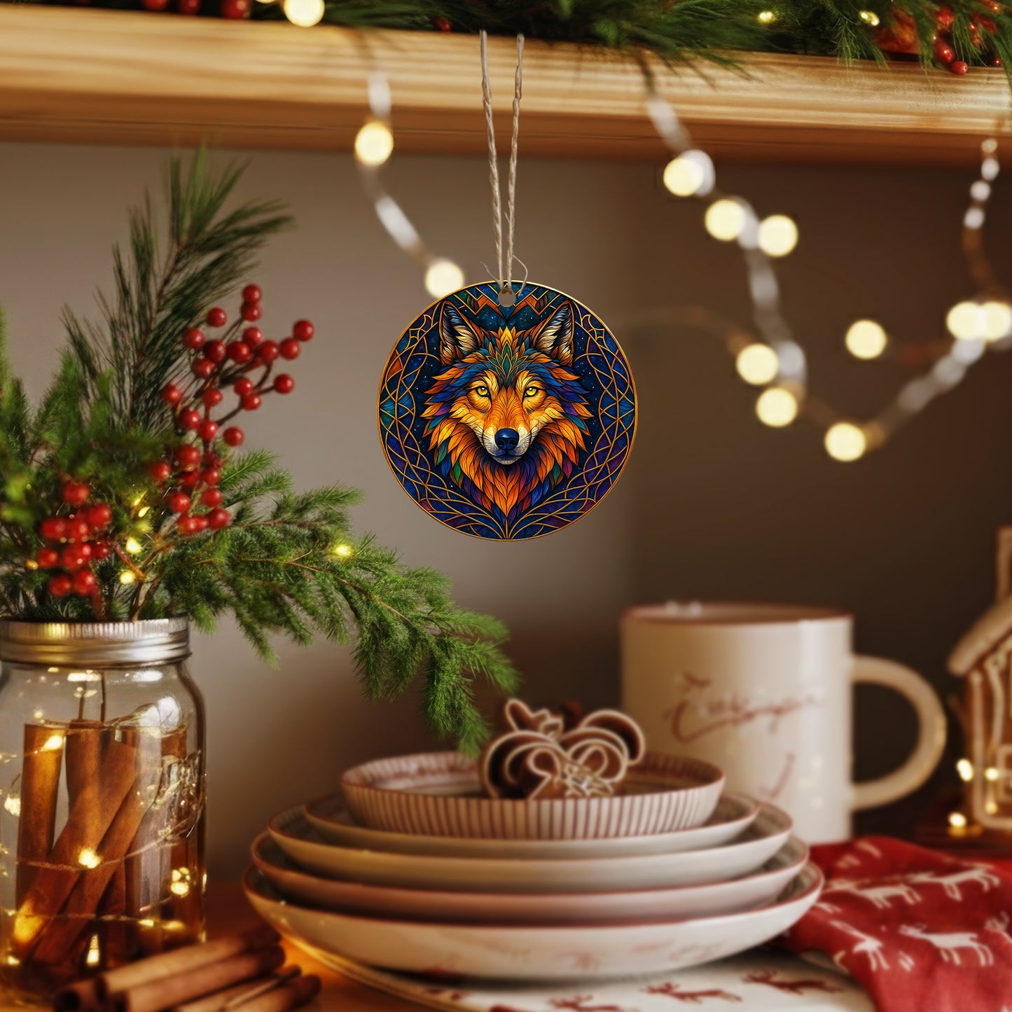 Fire Wolf - Vibrant Stained Glass Spirit Animal - Unique Christmas Gift Decor Flat Acrylic