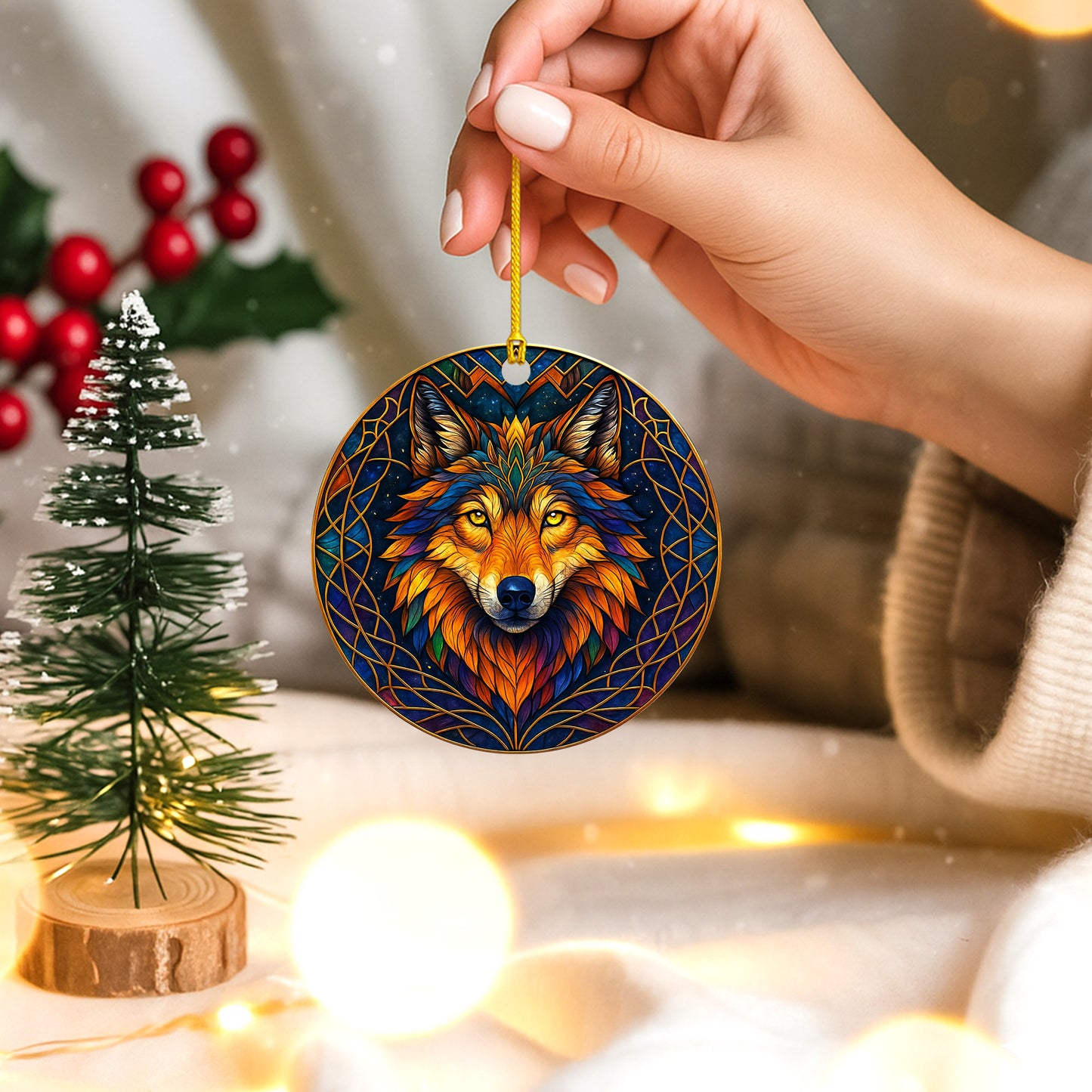 Fire Wolf - Vibrant Stained Glass Spirit Animal - Unique Christmas Gift Decor Flat Acrylic