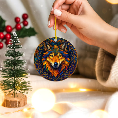 Fire Wolf - Vibrant Stained Glass Spirit Animal - Unique Christmas Gift Decor Flat Acrylic